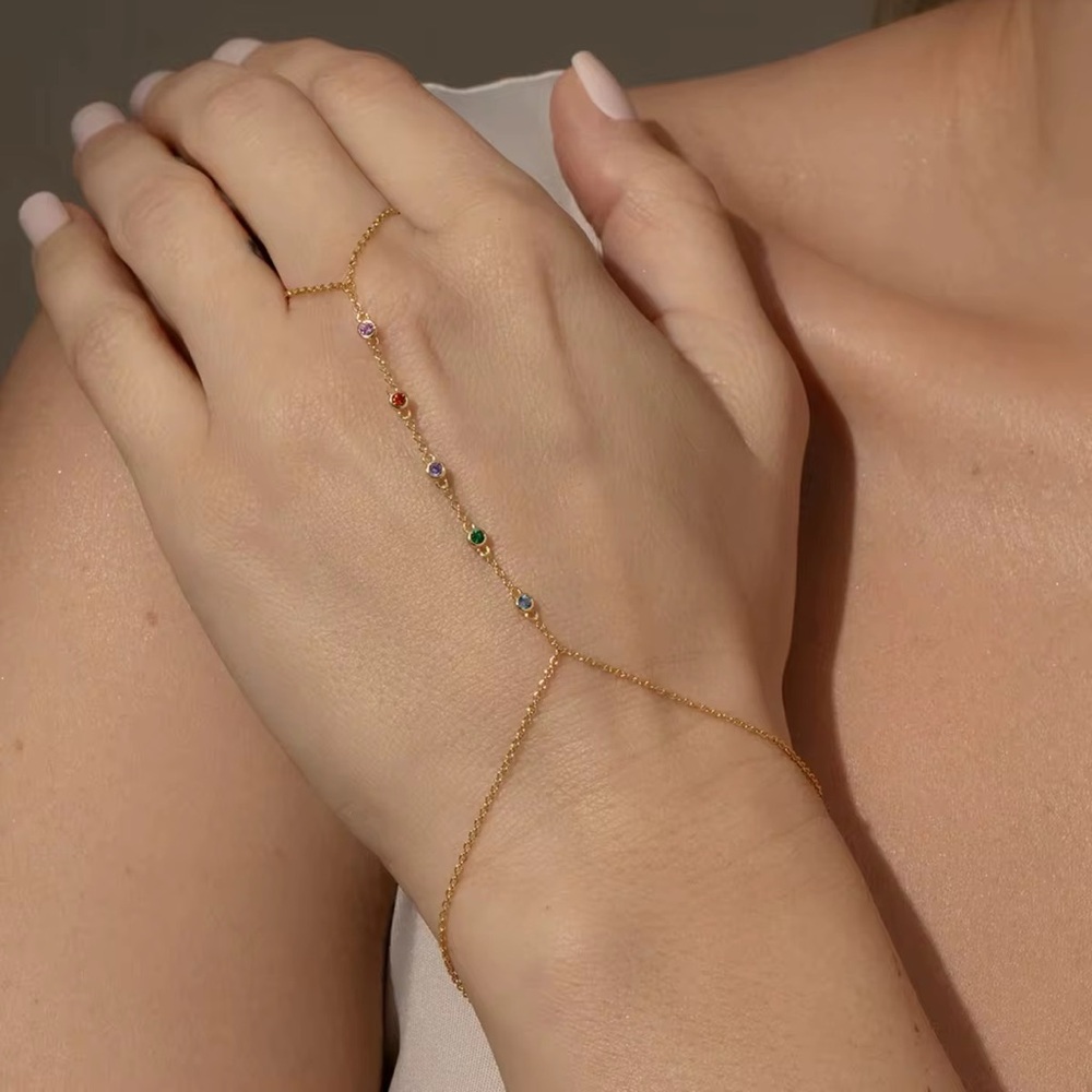 18K Gold Plated Stainless Steel  CZ Stones Hand Chain